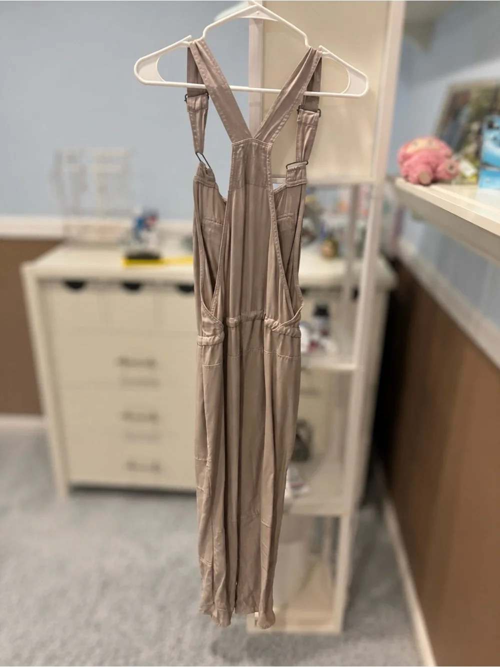 Free People Taupe Drapey Wide-Leg Jumpsuit with Adjustable Straps